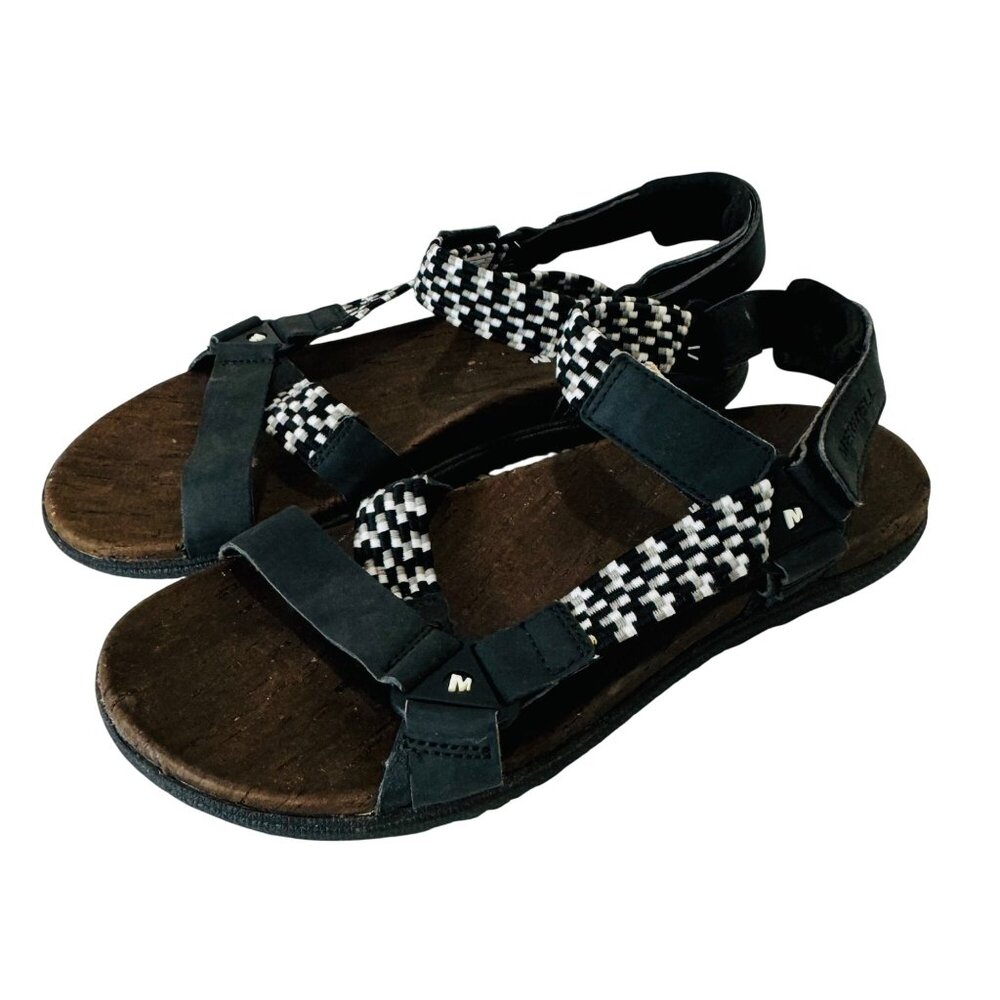 Merrell Around Town Sunvue Woven Hiking Sports Sandal Black White Outdoor Trail